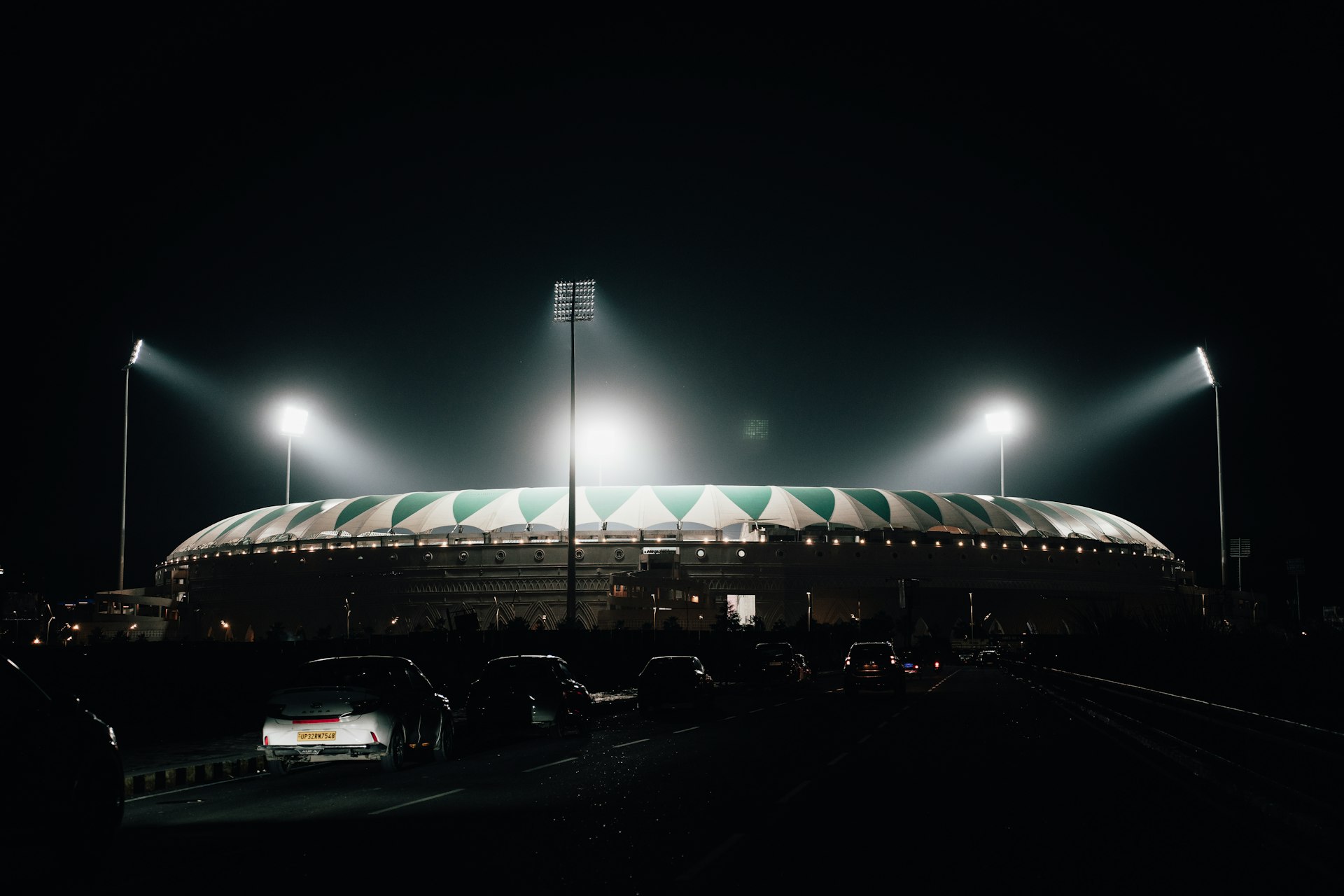 Floodlit cricket stadium